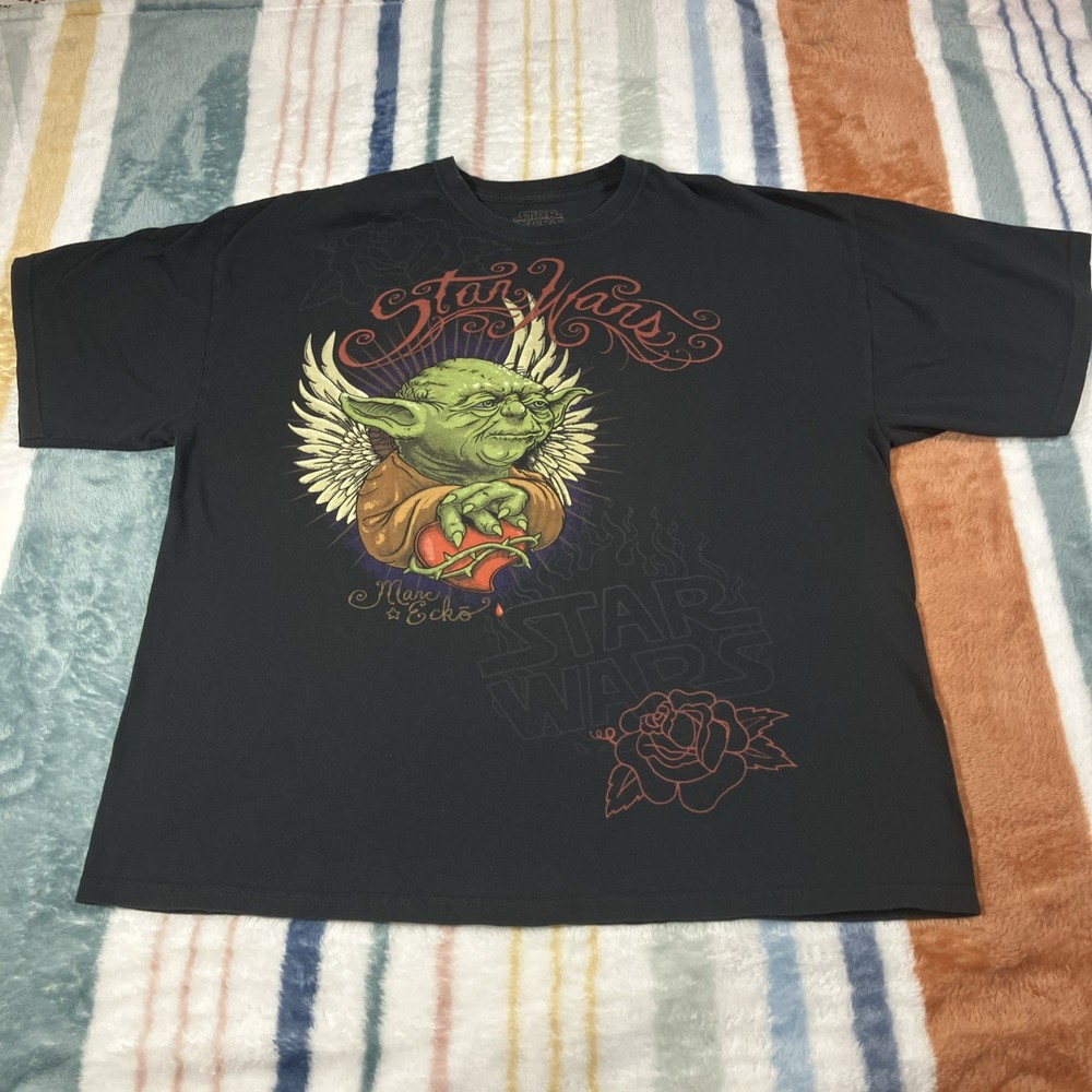 Y2K Marc Ecko Cut & Sew Star Wars Yoda T-Shirt Vtg Mens XL Faded Tattoo 923