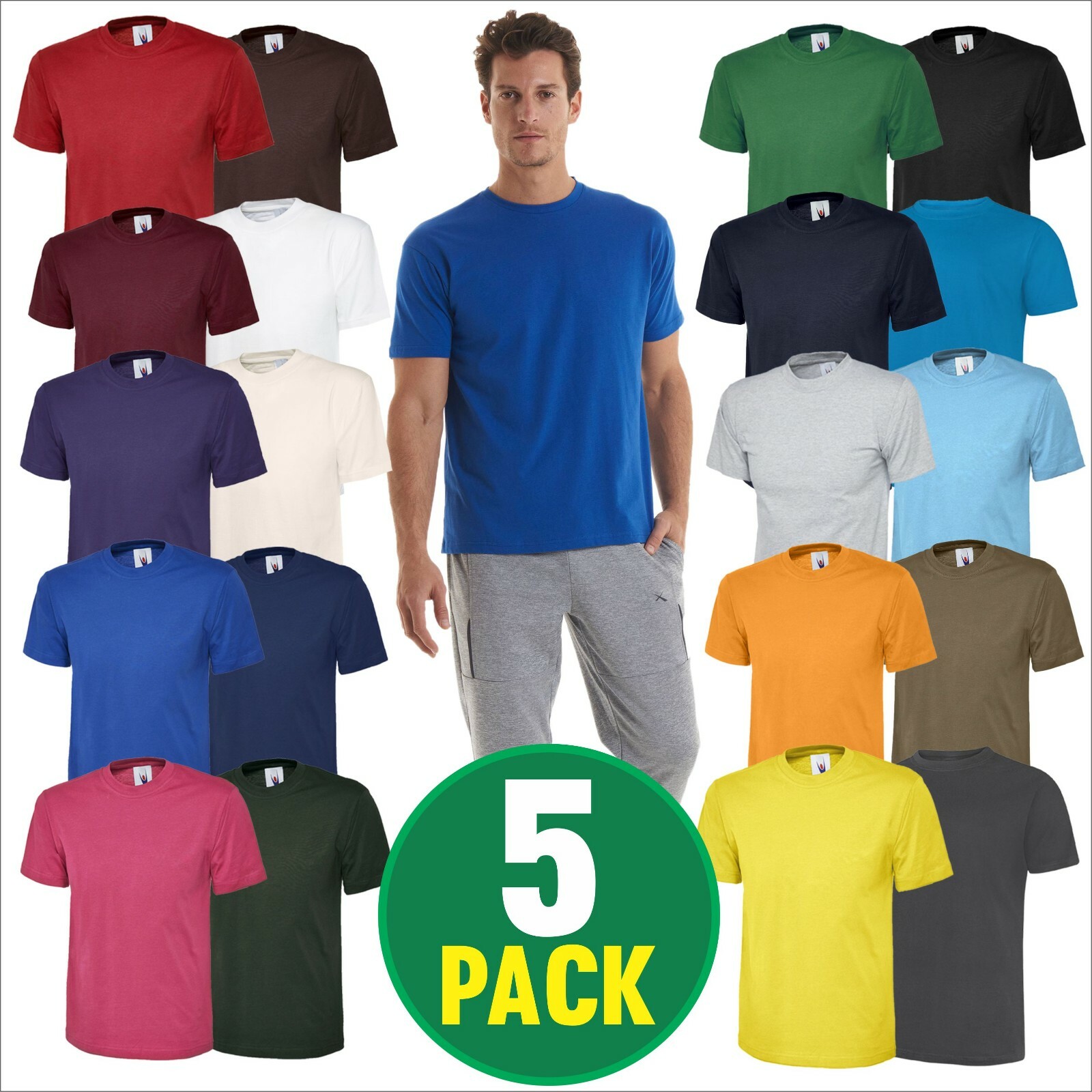 Uneek 5 PACK Unisex Mens CLASSIC T-SHIRT Plain 100% Cotton Blank Tee T shirt TOP gallery