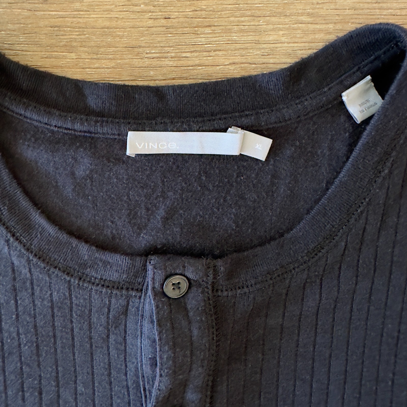VINCE Men's Long-Sleeve Ribbed Knit Henley Top-Black-Crewneck Casual Basic-Sz XL gallery