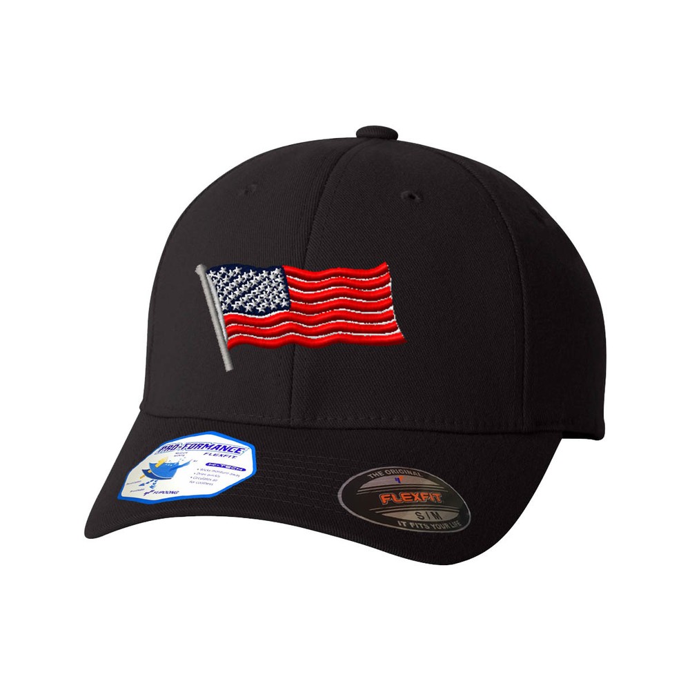 Flexfit Hats for Men & Women Waves American Flag Embroidery Polyester