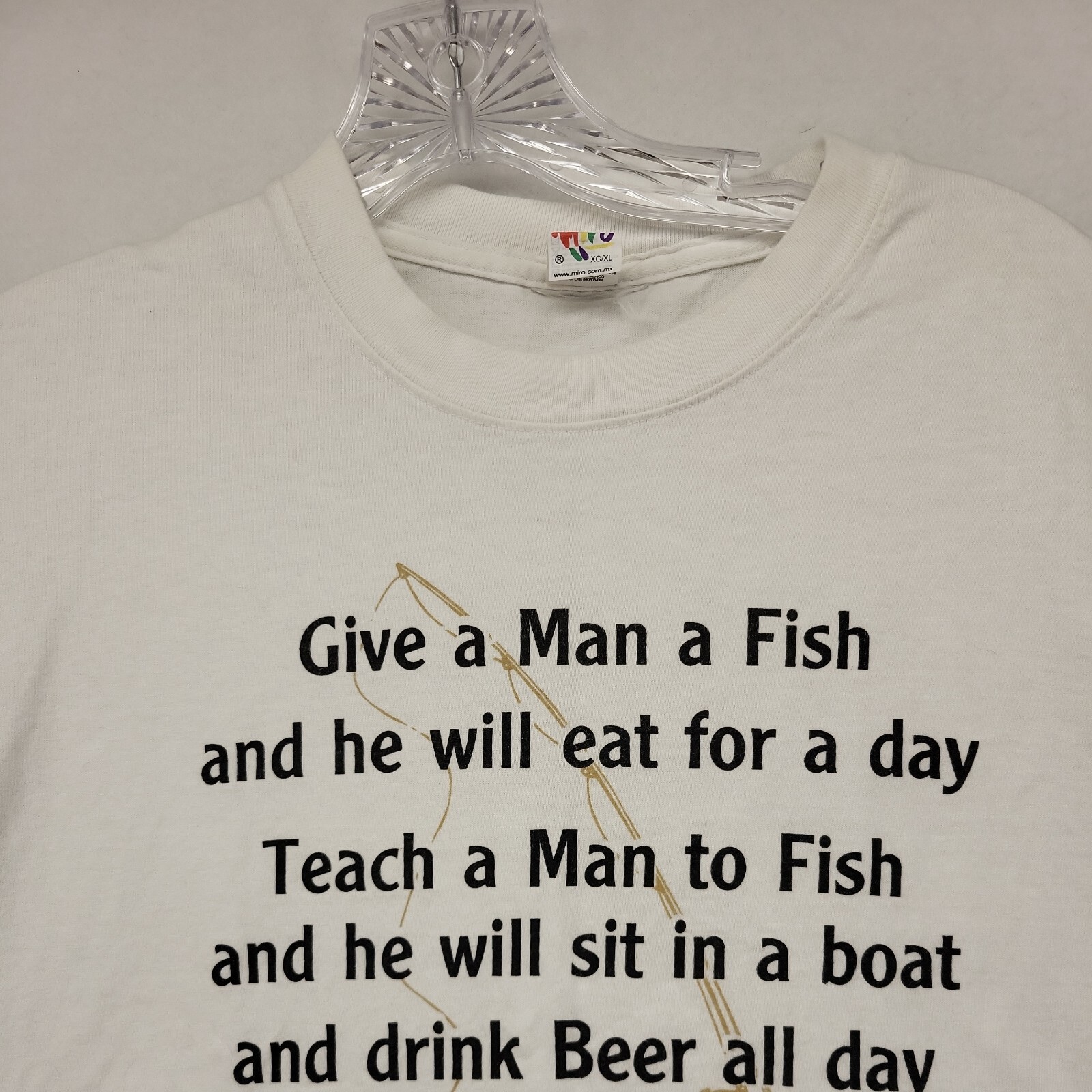 MIRO MEN'S SHIRT WHITE SIZE X-LARGE XL COTTON COZUMEL MEXICO GIVE A MAN A FISH.. gallery