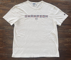 Champion Men’s L White Crew Neck Short Sleeve Cotton Knit Logo Graphic T-Shirt