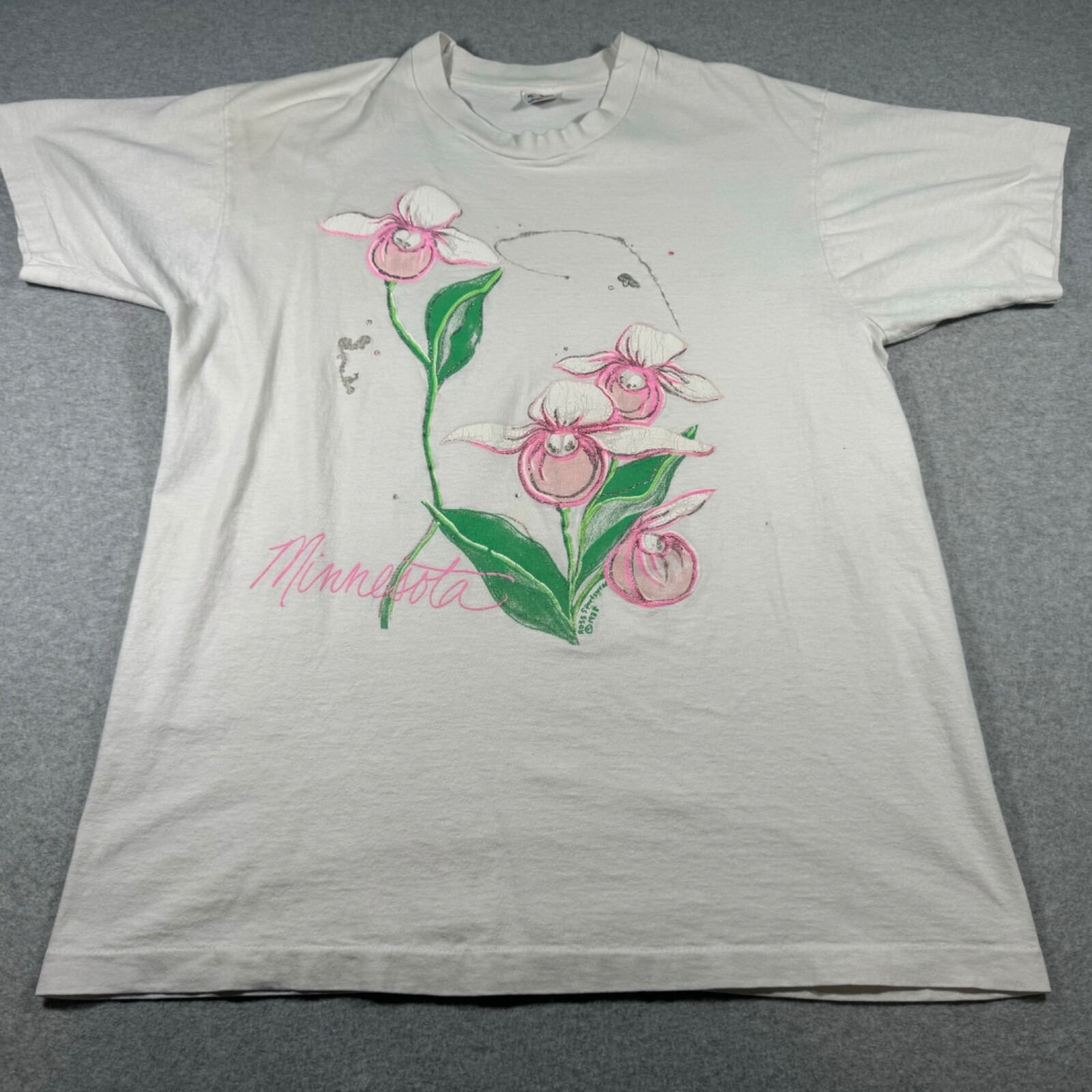 Vintage Minnesota Shirt Adult Large White Single Stitch Flowers Mens 90s Painted gallery