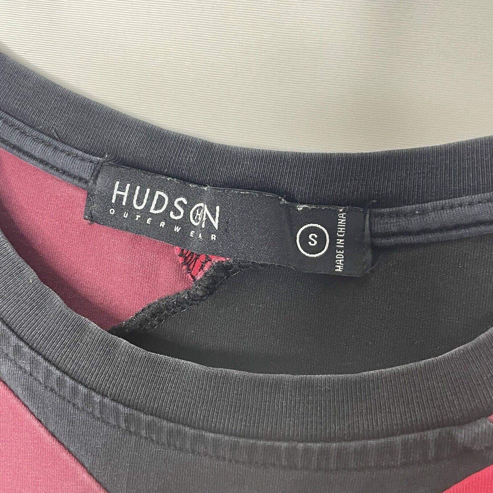 Hudson Outerwear Men’s S Punk Grunge Red Black Chevron Shirt Asymmetrical Hem gallery