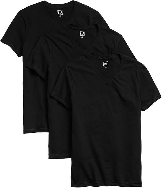 GAP Mens Vneck T-Shirt T Shirt, True Black, Large US (PACK 1) gallery