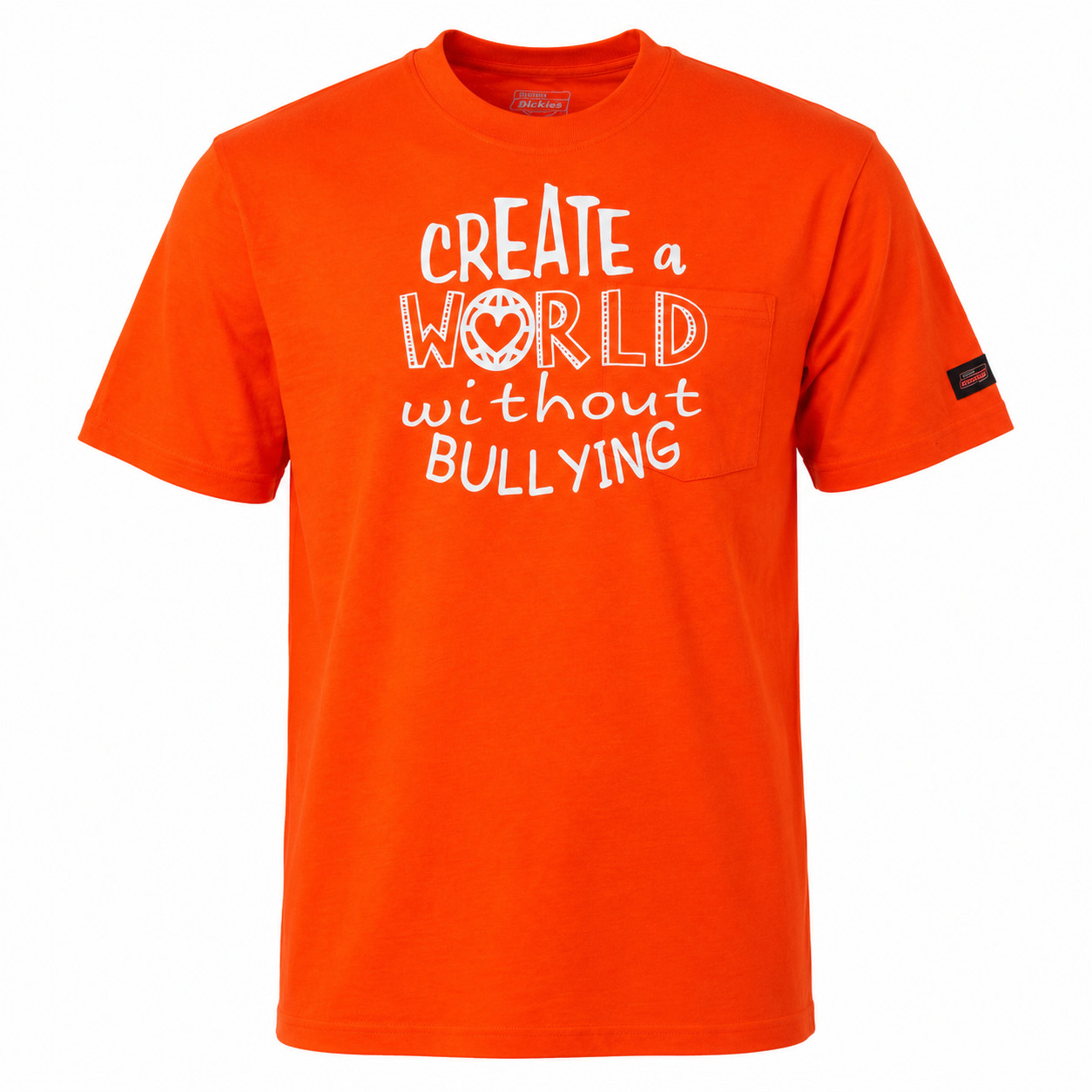 Dickies Create A World Without Bullying Orange Pocket T-Shirt Large Short Sleeve