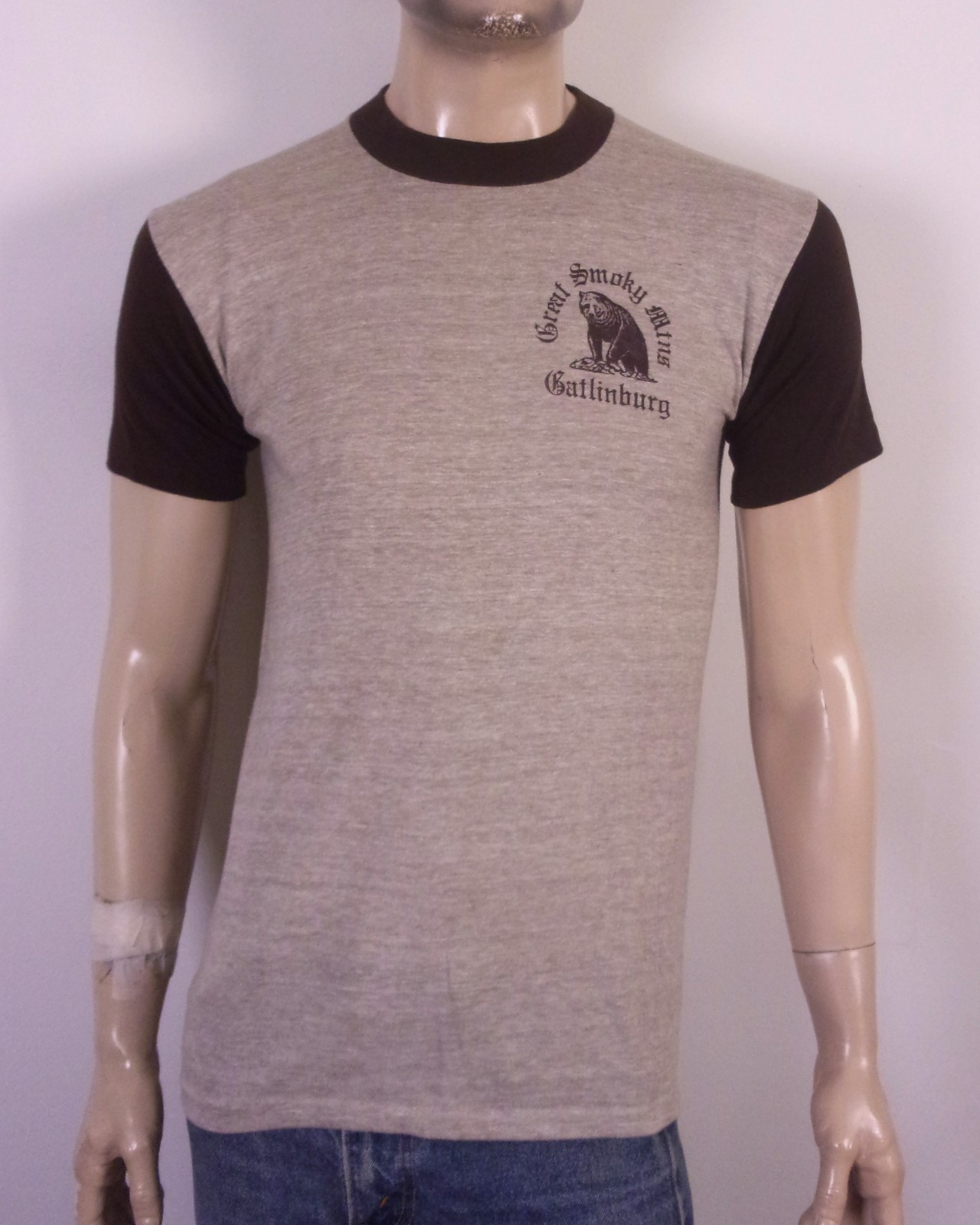vintage 70s 80s Great Smoky Mtns T-Shirt Rayon Tri Blend 2 Tone Gatlinburg SZ M