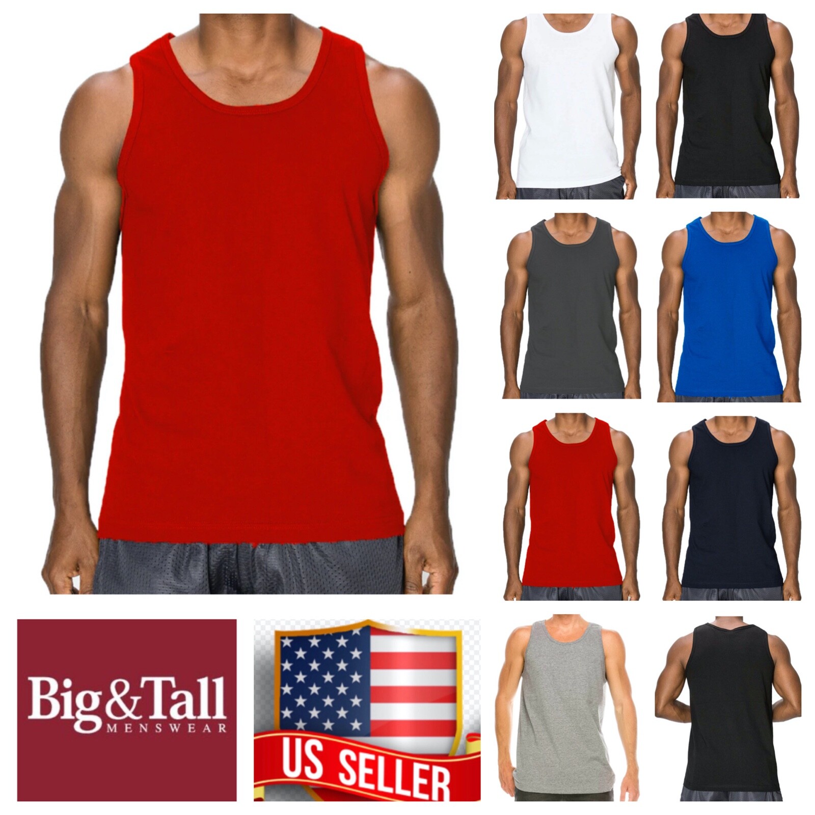 Men S_3XL T-Shirt Sleeveless Muscle Tank Top A-Shirt Wife Beater Gym Plain Tee gallery