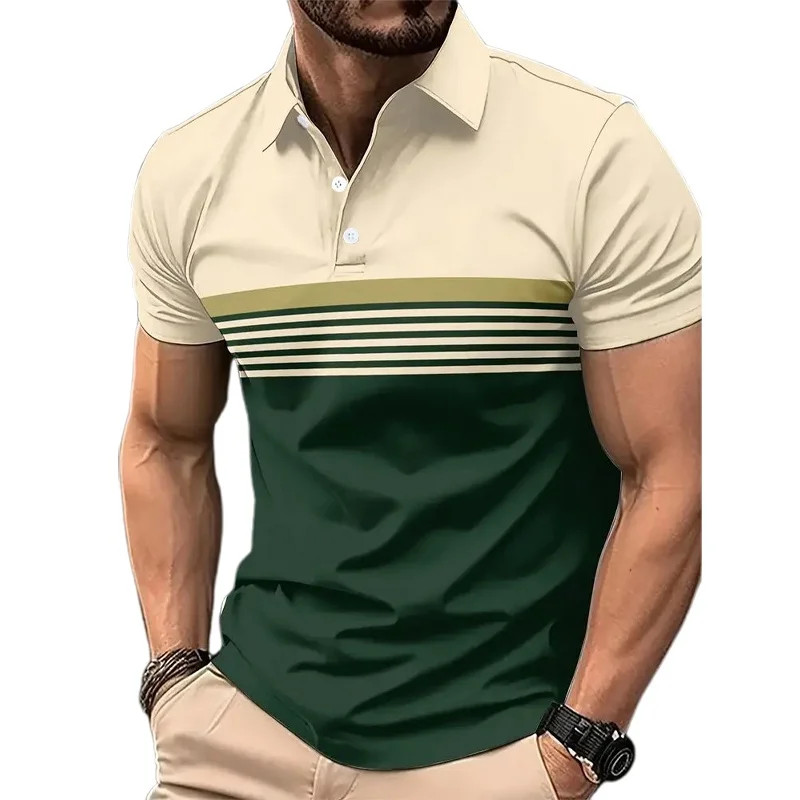 3D Printed Simple Stripe Polo Shirt For Men Colorful Splicing Pattern Tees Summe