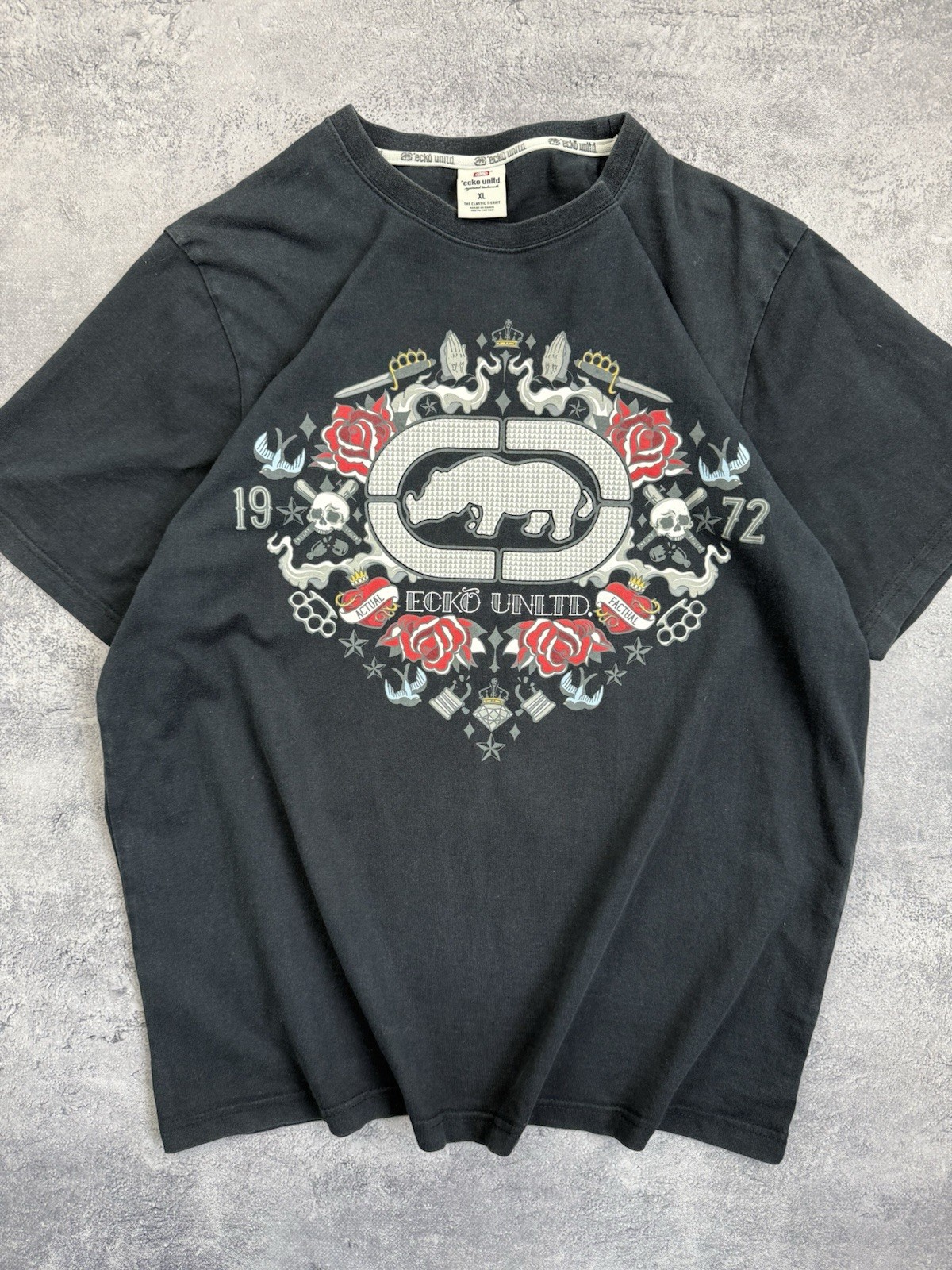 Vintage Y2K Ecko Unltd. Big Logo T-Shirt Skate Rap Sk8 Black Skull Tee Hype Rare gallery