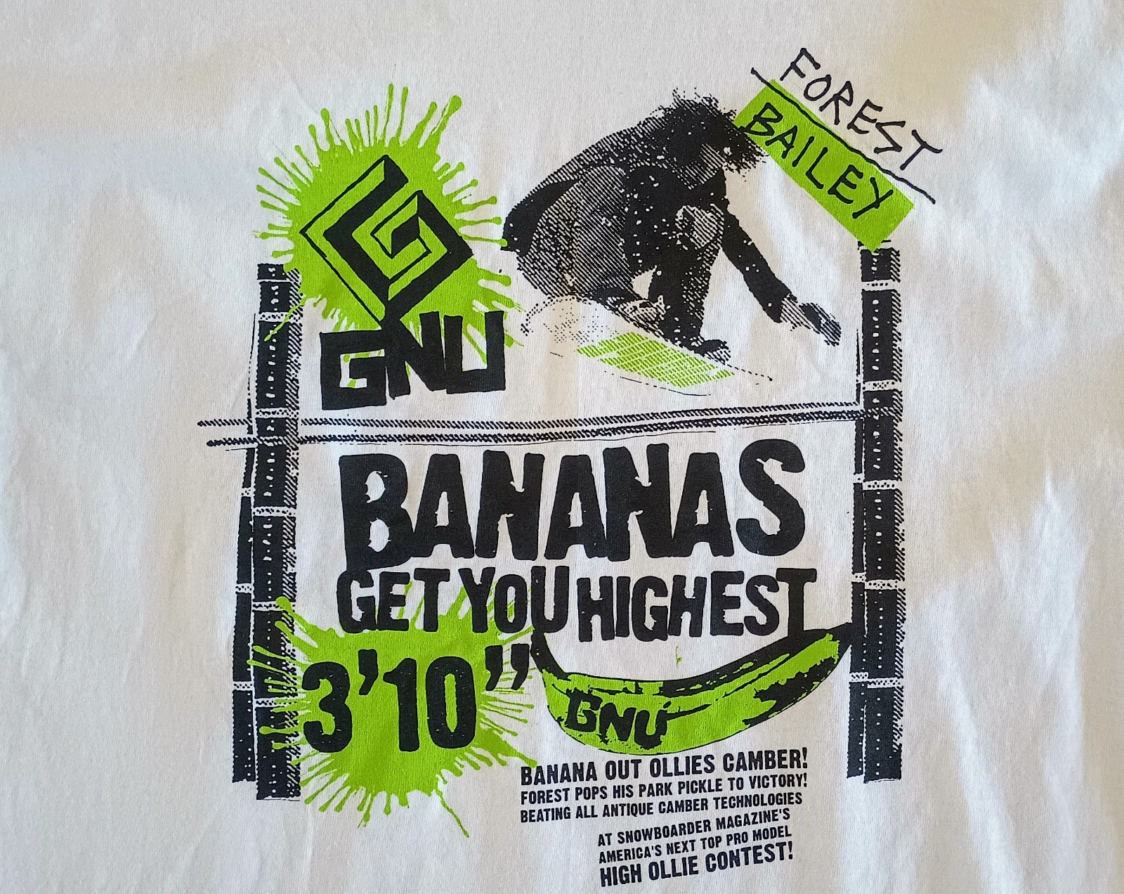 Gnu Snowboard Forest Bailey 2011 Contest T-Shirt Mens L 100% Cotton Mervin NEW