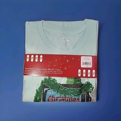 Men’s Blue Light weight Knit Short sleeve Graphic Christmas T-shirt ( Size: XL