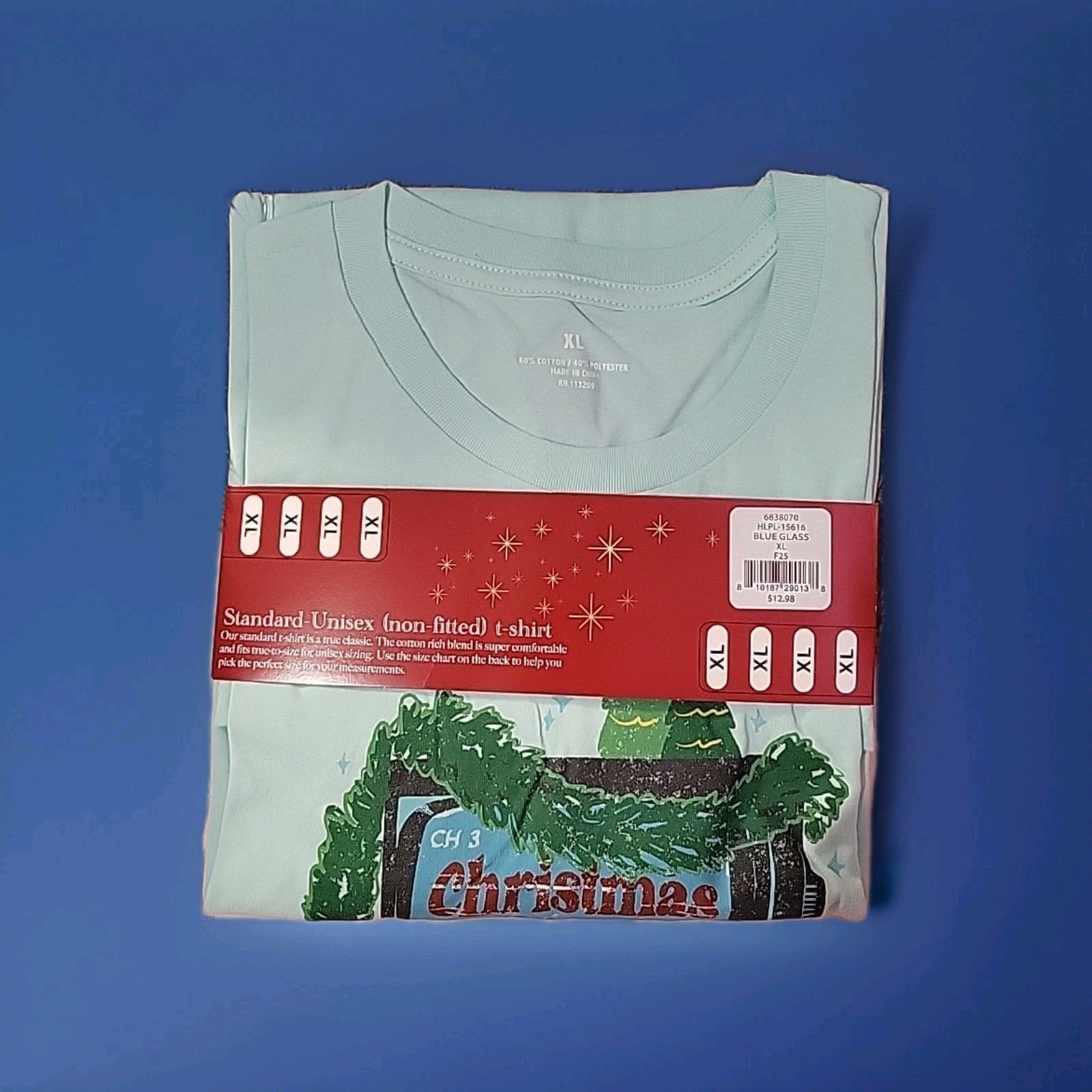 Men's Blue Light weight Knit Short sleeve Graphic Christmas T-shirt ( Size: XL gallery