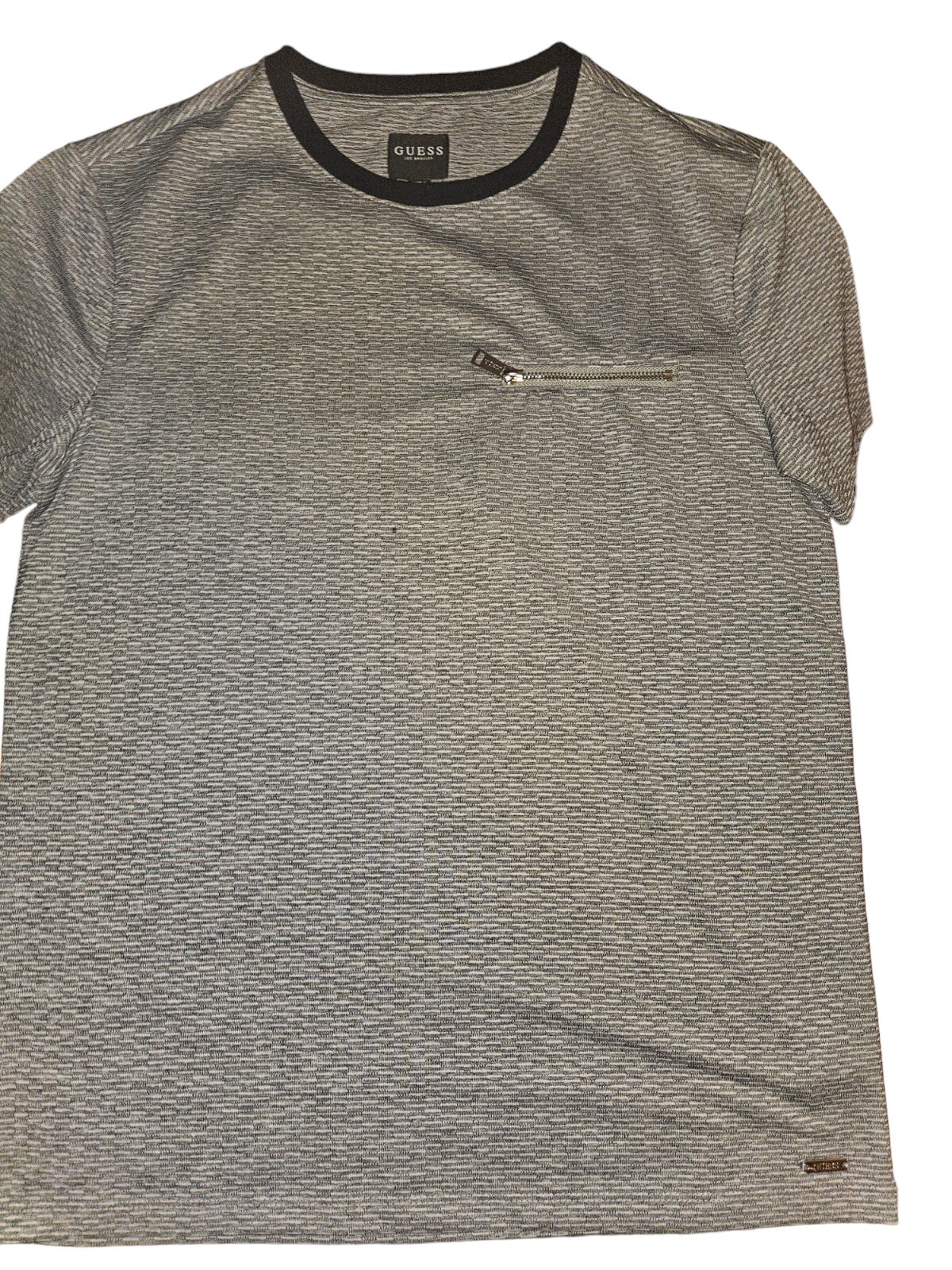 Guess Los Angeles T-Shirt XS Gray Faux Pocket Zip Crew Neck SS Poly Spandex Sexy