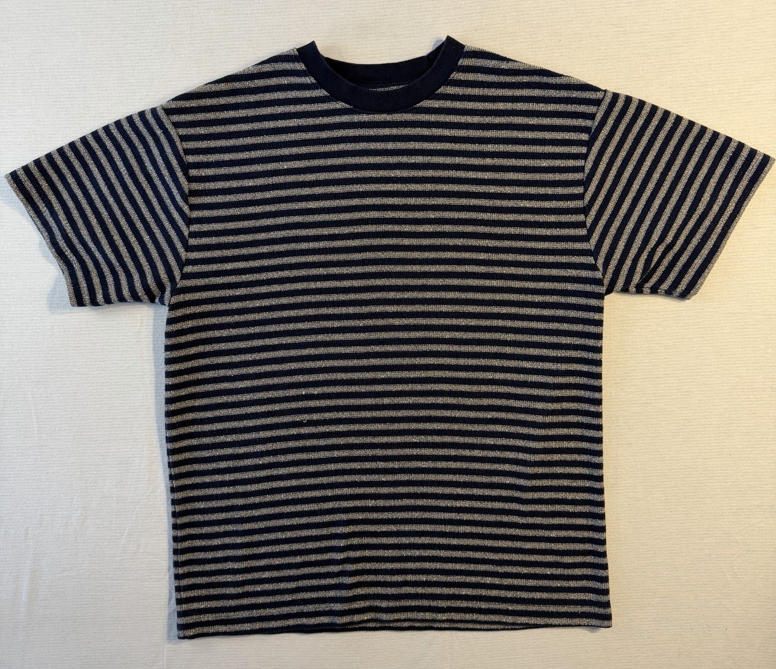 PacSun Striped Knit T Shirt Men’s M Navy Beige Short Sleeve Cotton