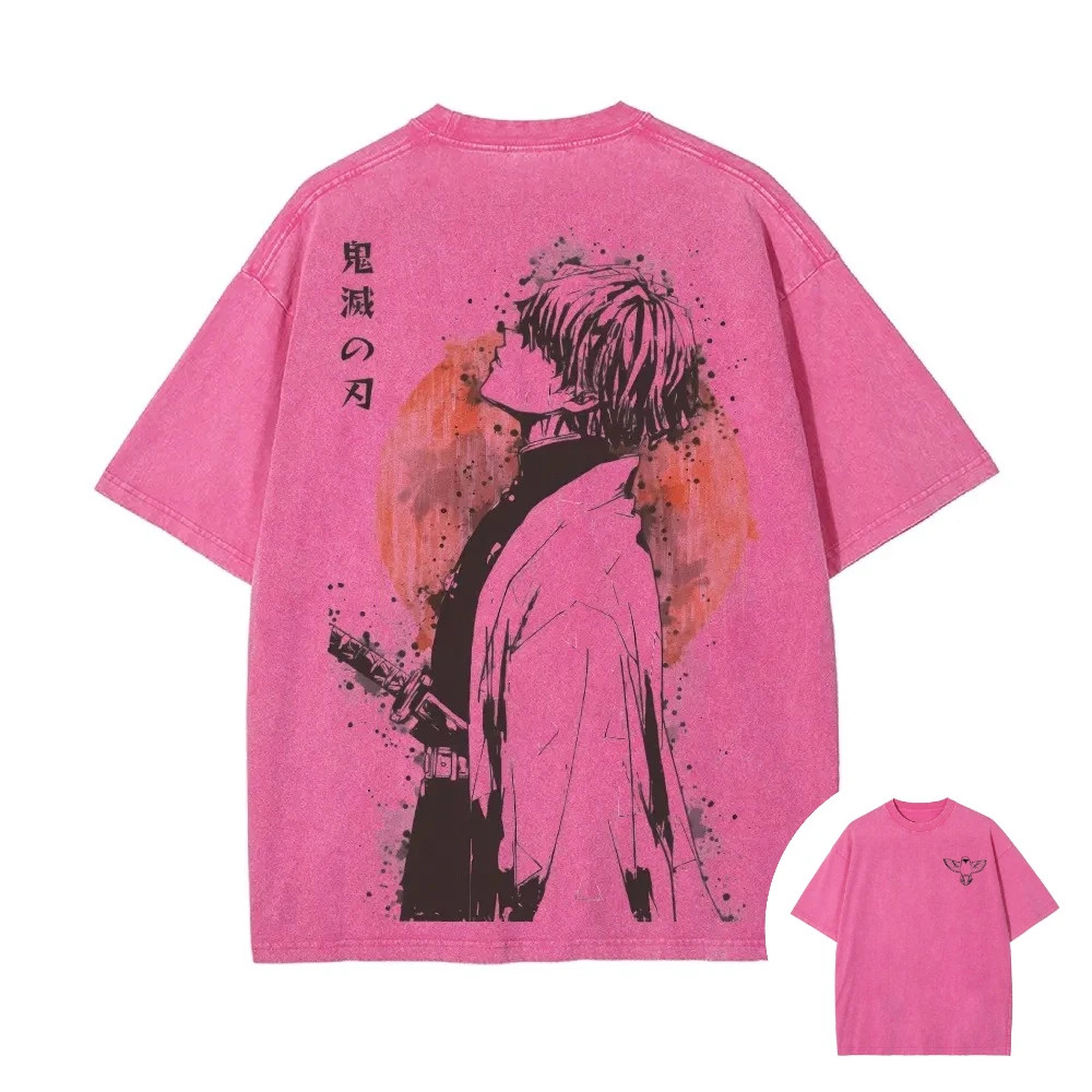 Demon Slayer Zenitsu Agatsuma Acid Wash Graphic T Shirt Anime Back Print M-3XL gallery
