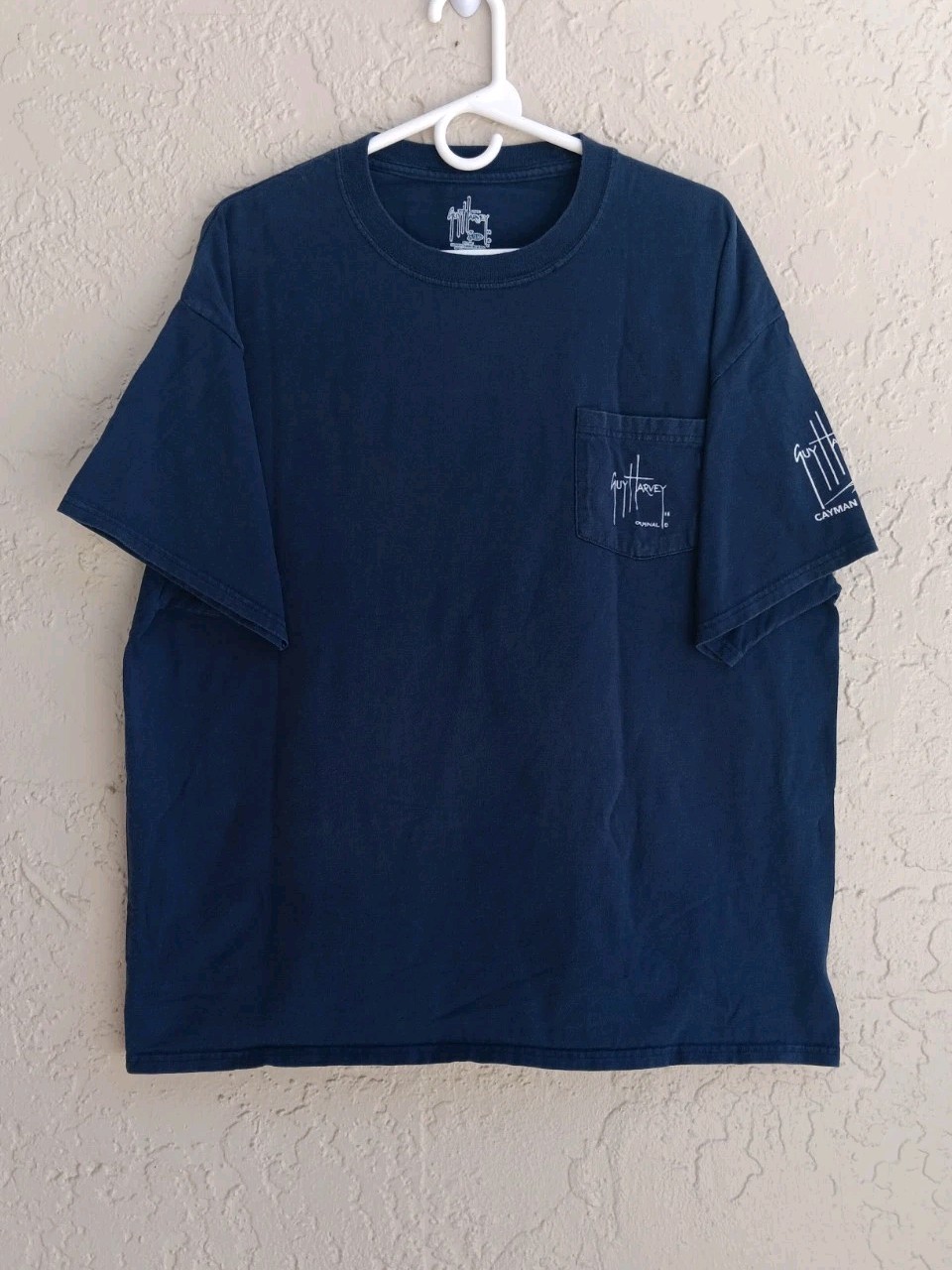 Guy Harvey By AFTCO Bluewater T Shirt Mens Sz XL Graphic Logo Pocket Navy Flaws gallery