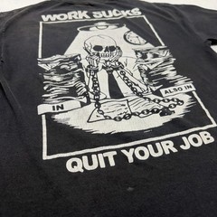 Rusty Butcher Work Sucks Quit Your Job Graphic T-Shirt Mens Large Black Y2K