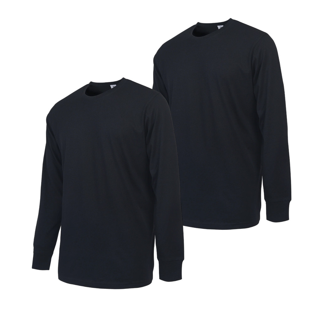 2 Pack Men’s T Shirts with Ridded Cuff Cotton Crew Long Sleeve Classic Fit Solid