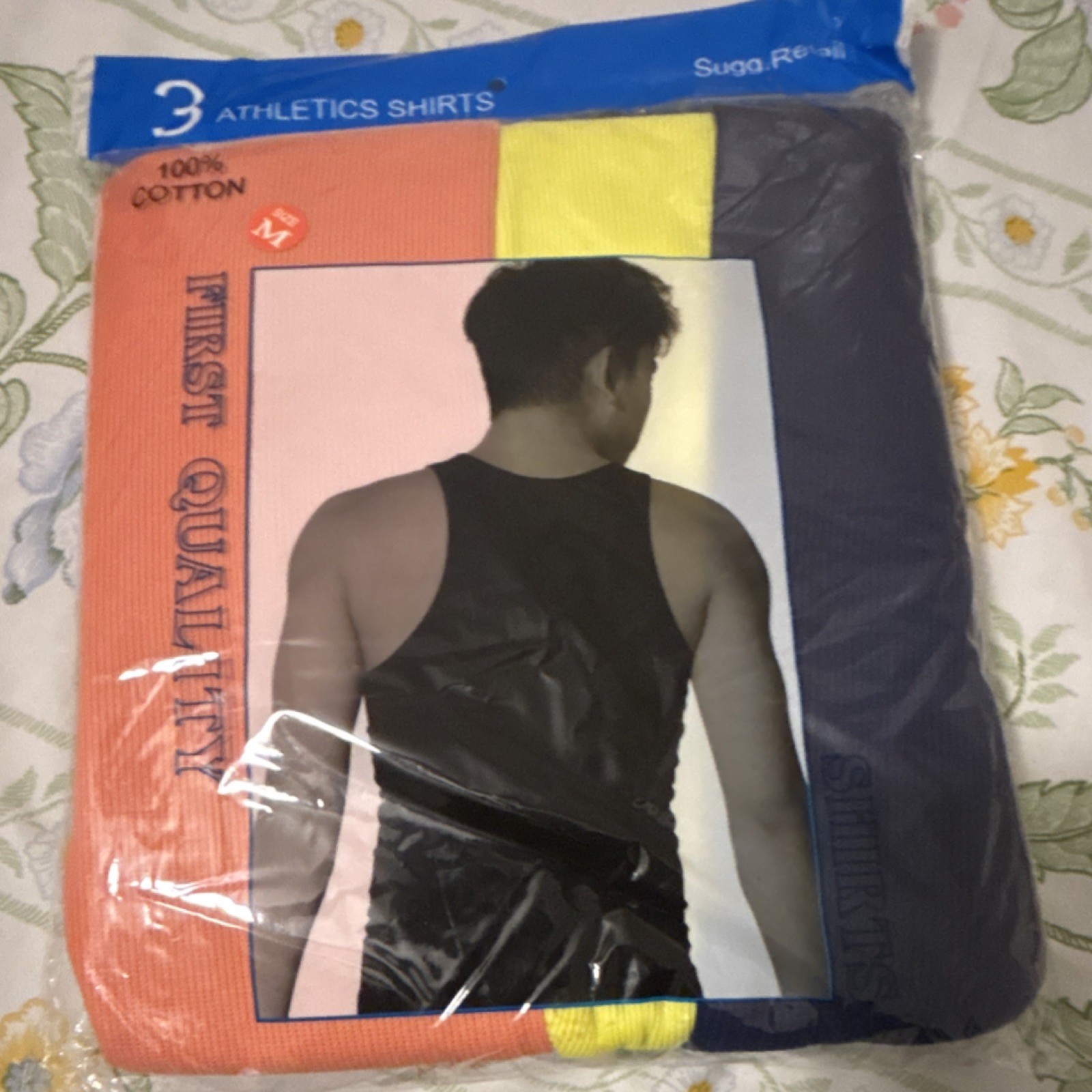 First Quality Multicolor Men’s Sleeveless Cotton T-Shirt Size M 3-Pack