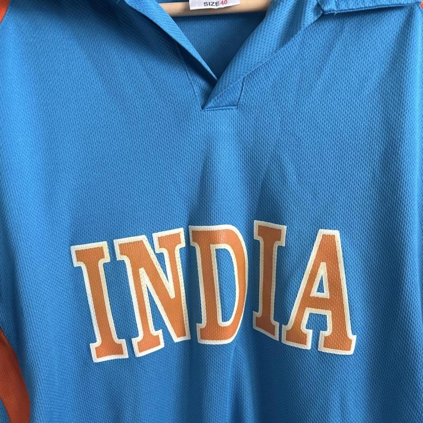Vintage India Cricket Jersey RSE Sportswear Size 40 Blue Spellout Polo Shirt gallery