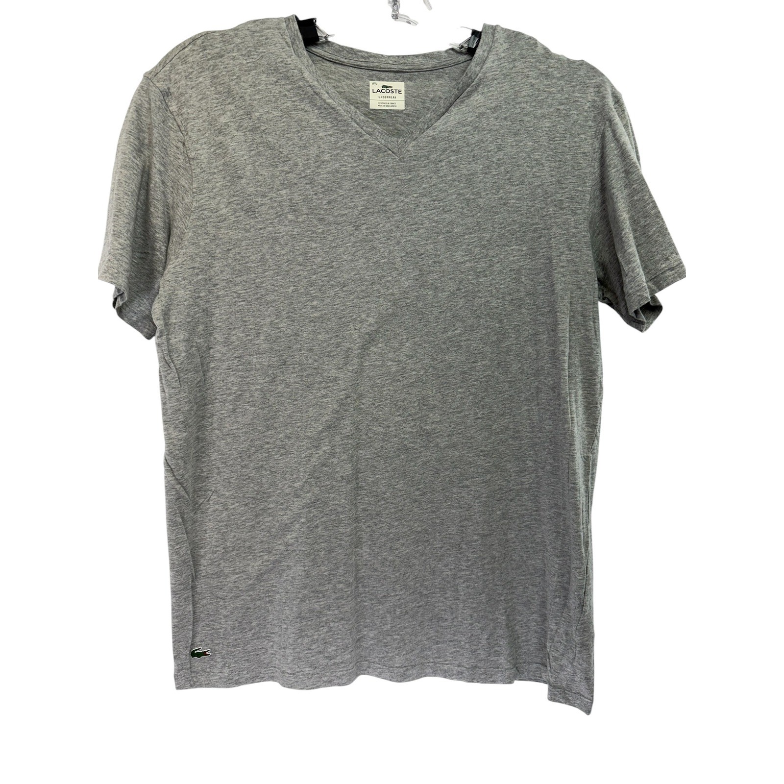 Lacoste Mens XXL Grey V-Neck Supima Cotton Underwear T-Shirt Logo Patch (O7) gallery