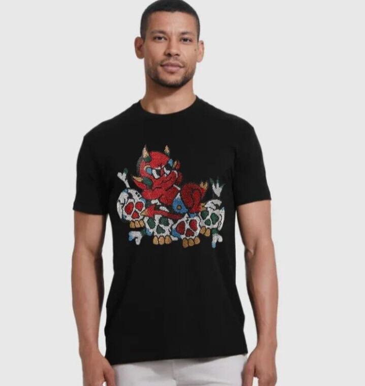New Men Luxury Rhinestones Gothic Fashion Skull Black WhiteT-Shirt High Quality gallery