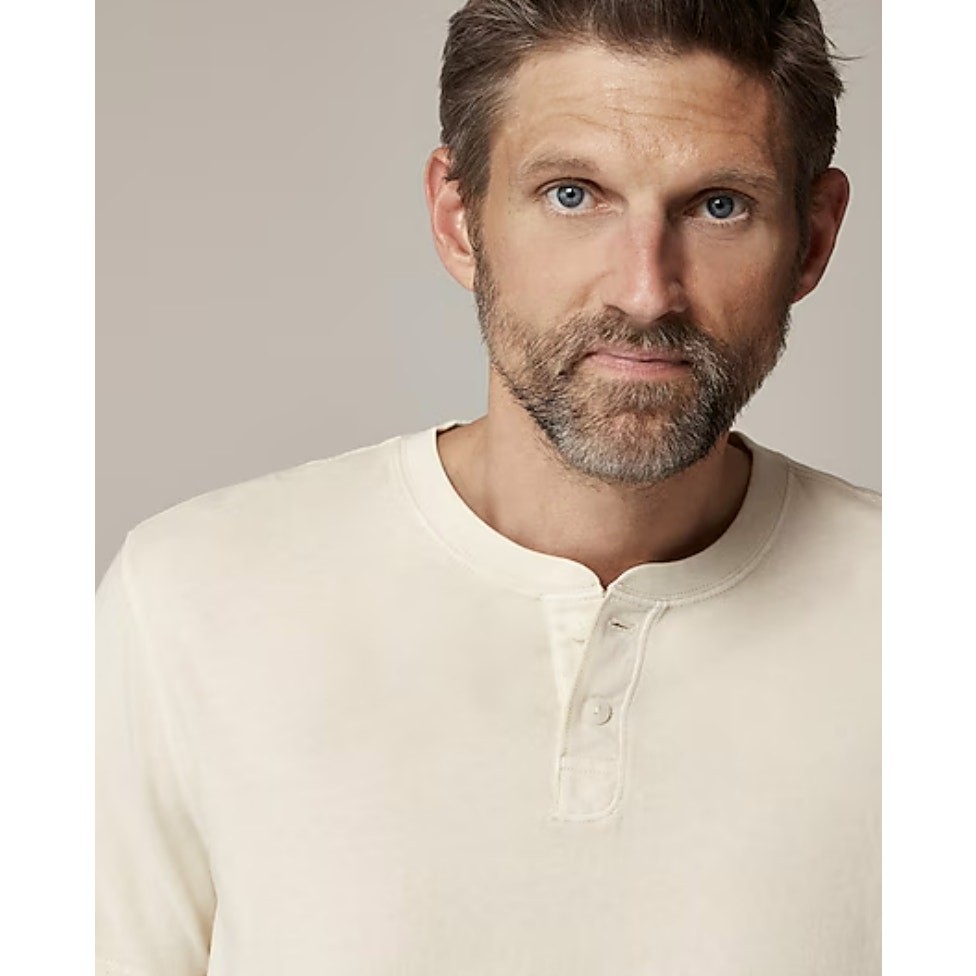 J.Crew Vintage Short-Sleeve Henley Shirt Men L Cream Crewneck CG175 Cotton Blend gallery