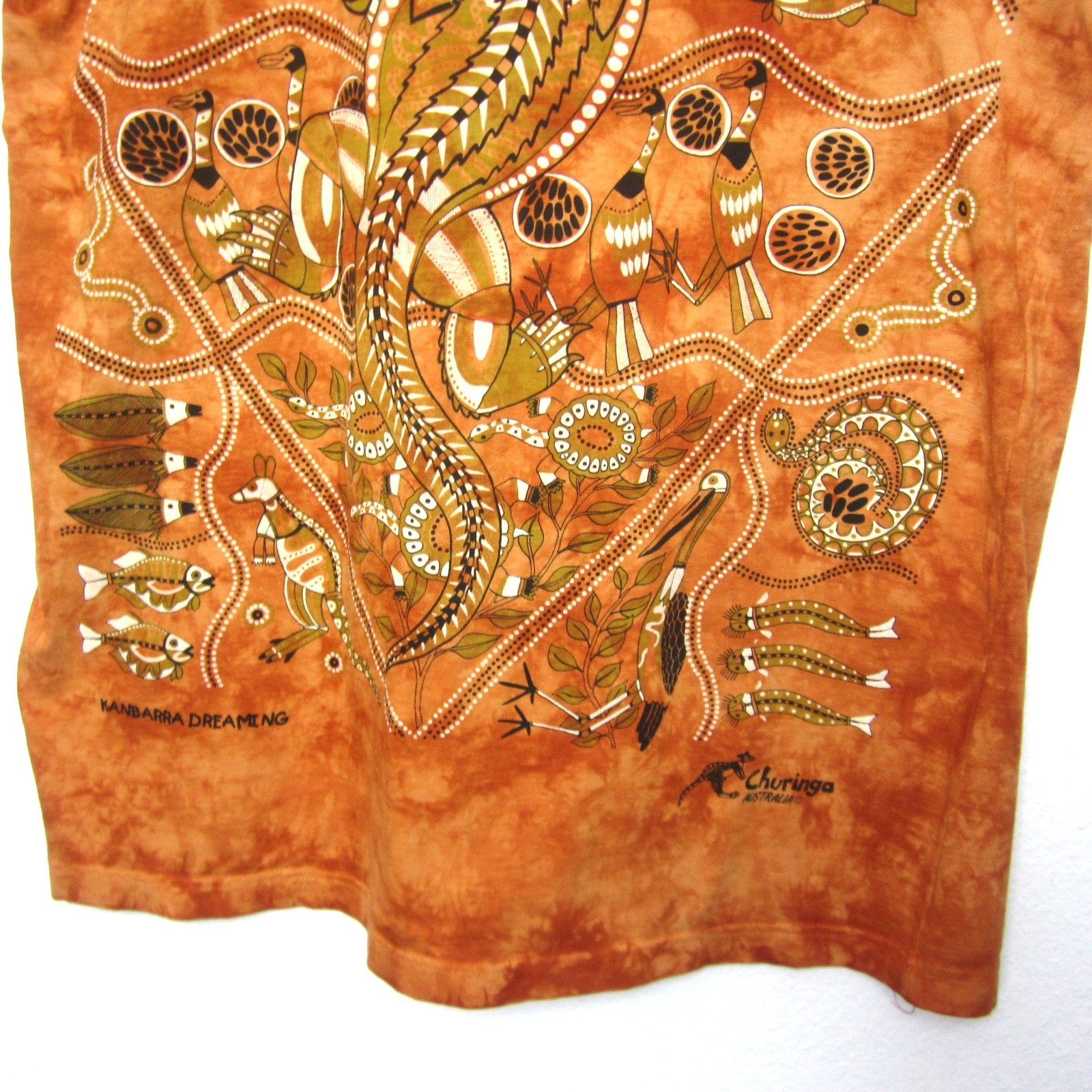 VTG 90s Churinga Australia Tie Dye Dreaming Animals Native L Indigenous Orange gallery
