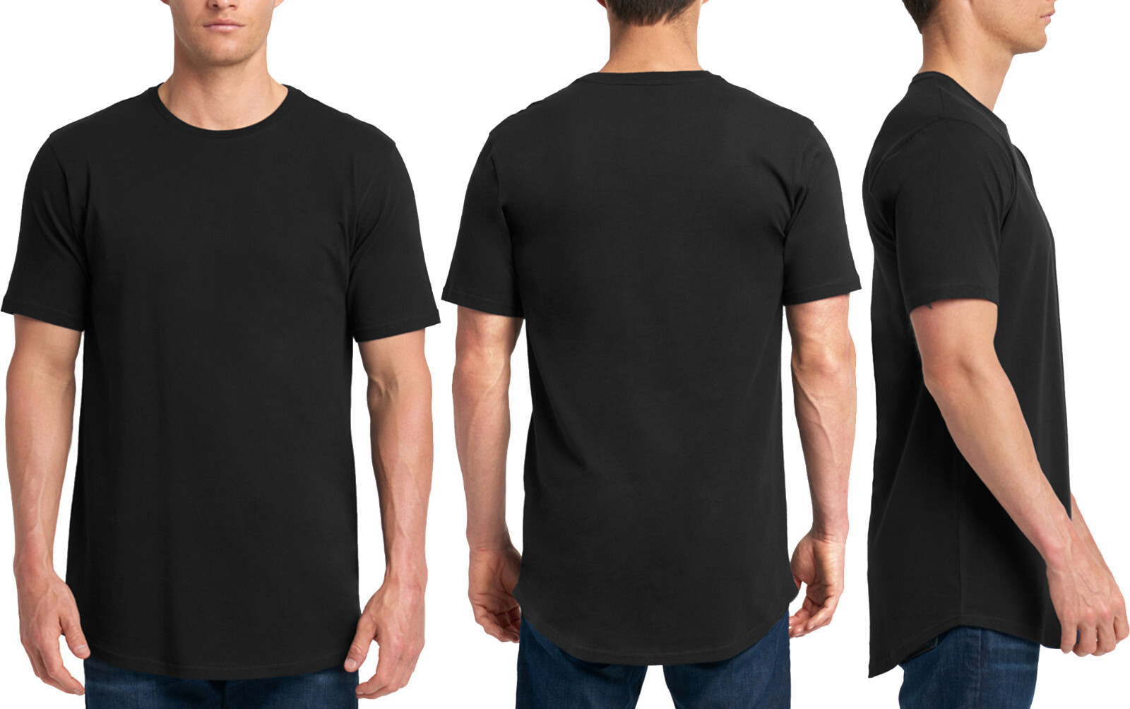 Mens 100% Soft Cotton Longer Length T-Shirt Scalloped Bottom Hem Tee XS-4XL NEW!
