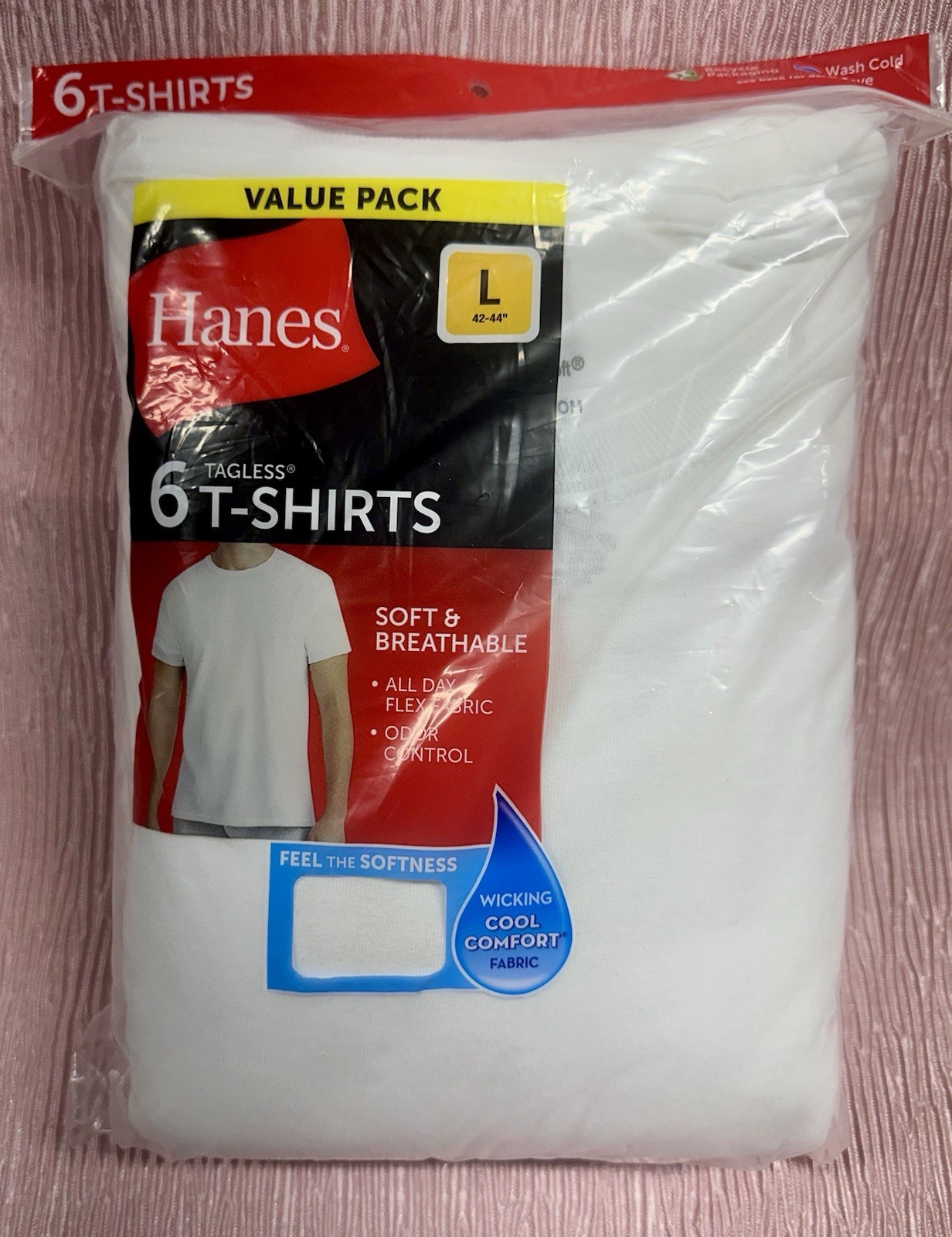 B62 Mens Cotton Moisture-wicking Crew Tee Undershirts White - 6 Pack Large gallery