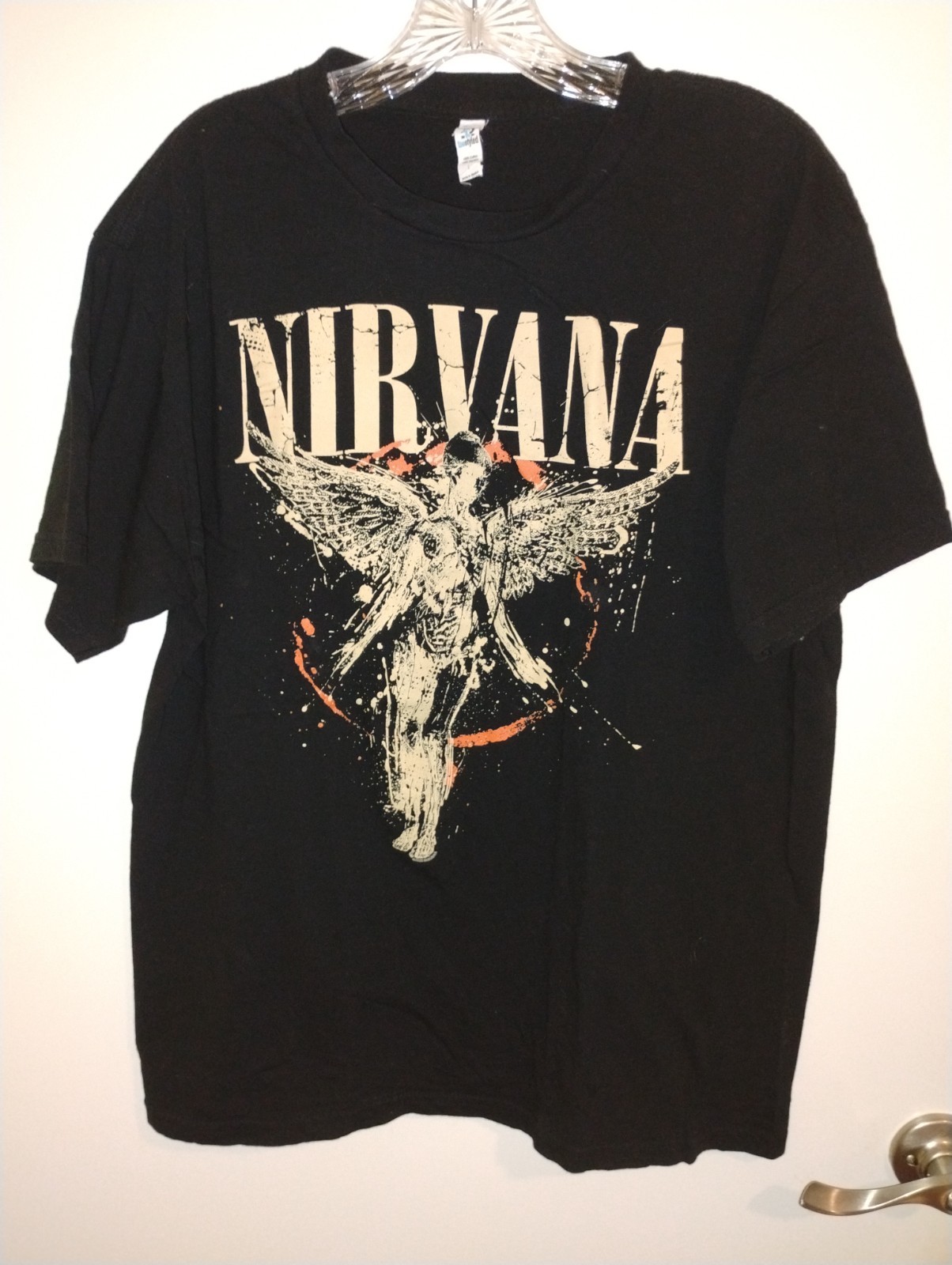 VINTAGE NIRVANA IN UTERO ALBUM COVER IMAGE MENS LARGE T-SHIRT BLACK CREW NECK