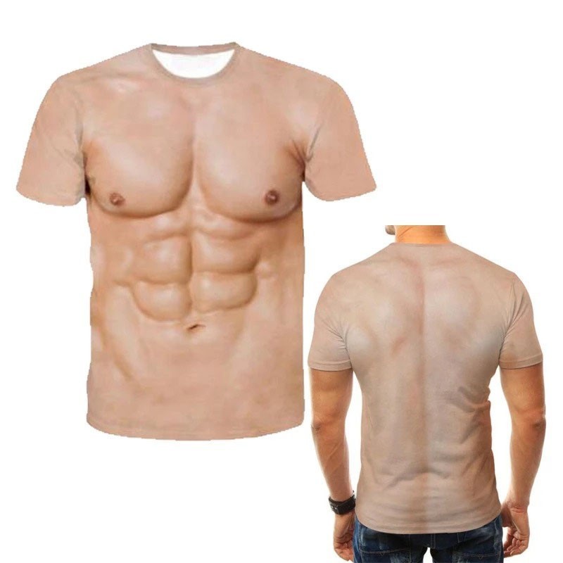 Funny 3D Muscles Six Pack Abs T-Shirt Realistic Chest Bodybuilding Costume gallery