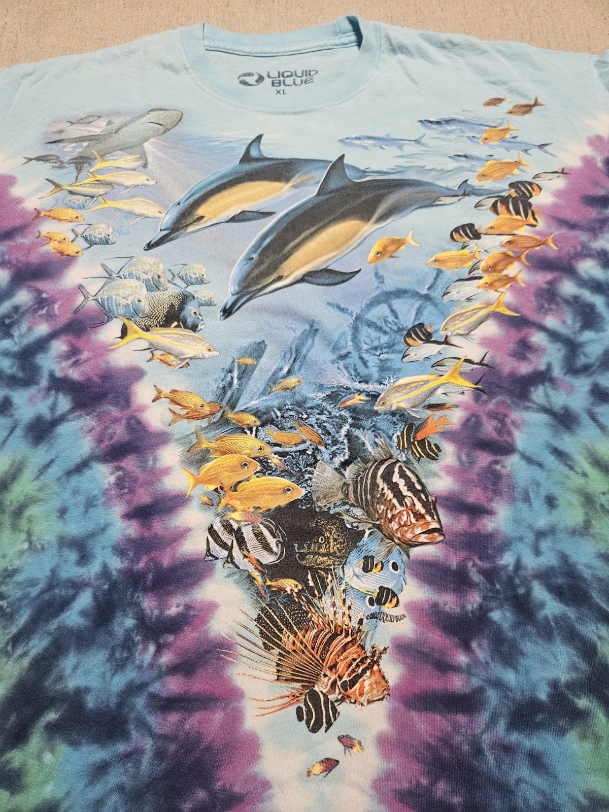 2000 Liquid Blue Y2K Aquatic Sea Life Dolphin Octopus Tie Dye TShirt XL Nature gallery