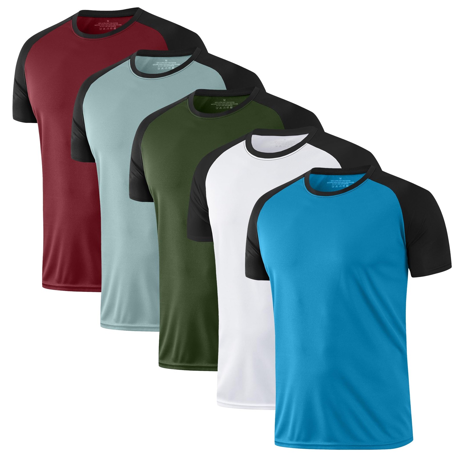 5 Pack Mens Quick Drying Shirts Crew Neck Loose Breathable Cool Workout Runni…
