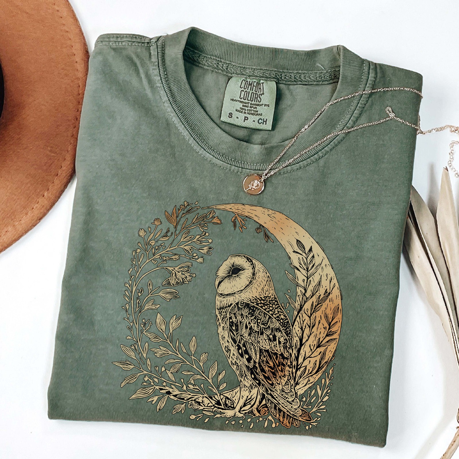 Celestial Cottagecore Barn Owl Moon Bird Wildlife Comfort Tee gallery