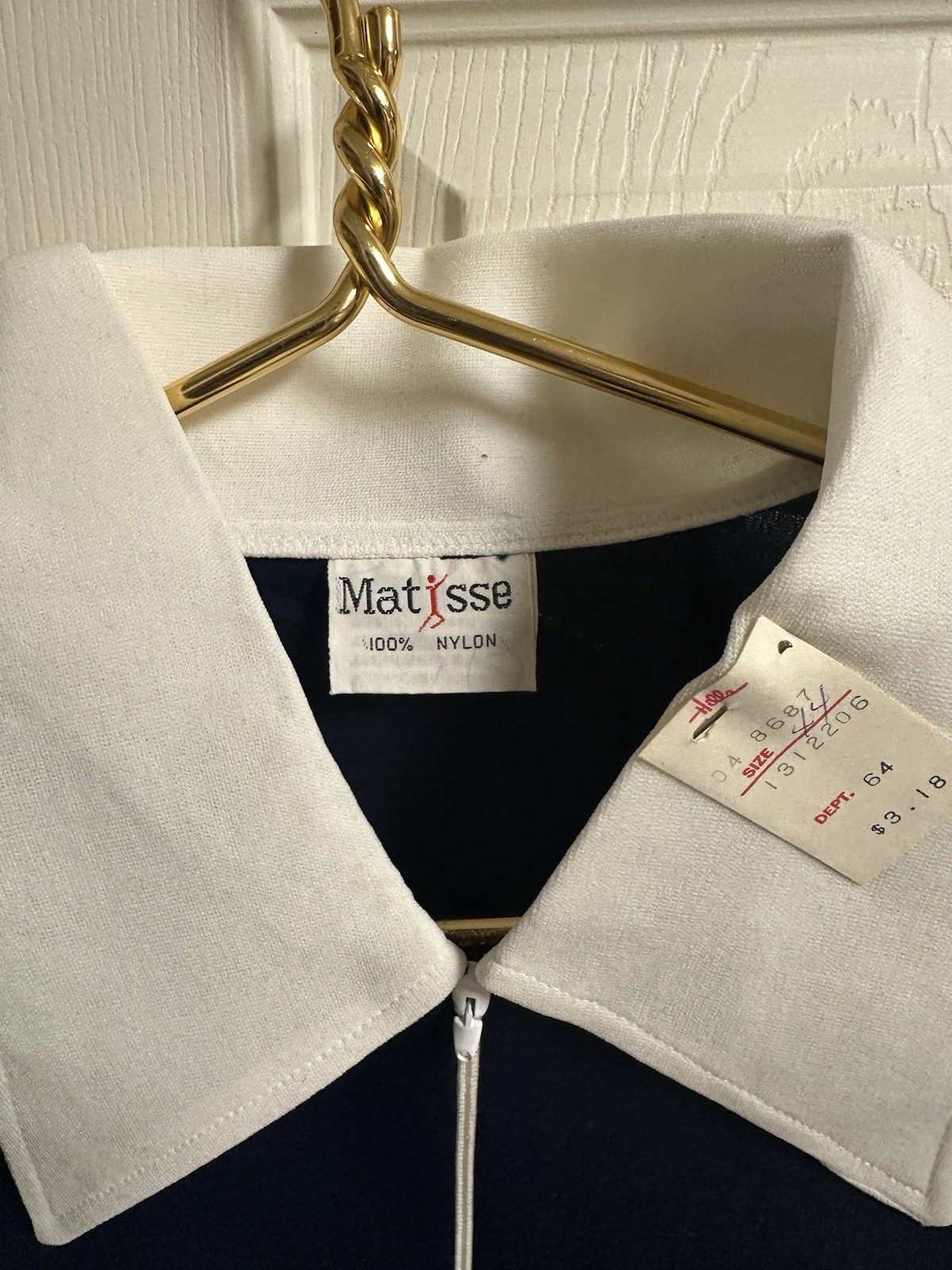 Vnt 60s 70s Matisse Nylon Dagger Collar Shirt Sz 42 Med Blue Zip Short Sleeve gallery