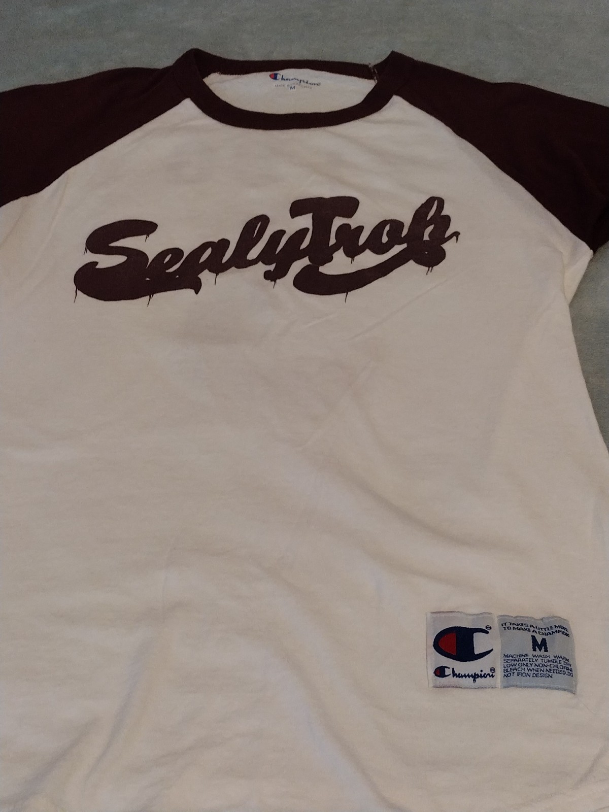 Champion Sealy Troh Unisex Raglan 3/4 Sleeve Baseball T-Shirt White & Burgundy gallery