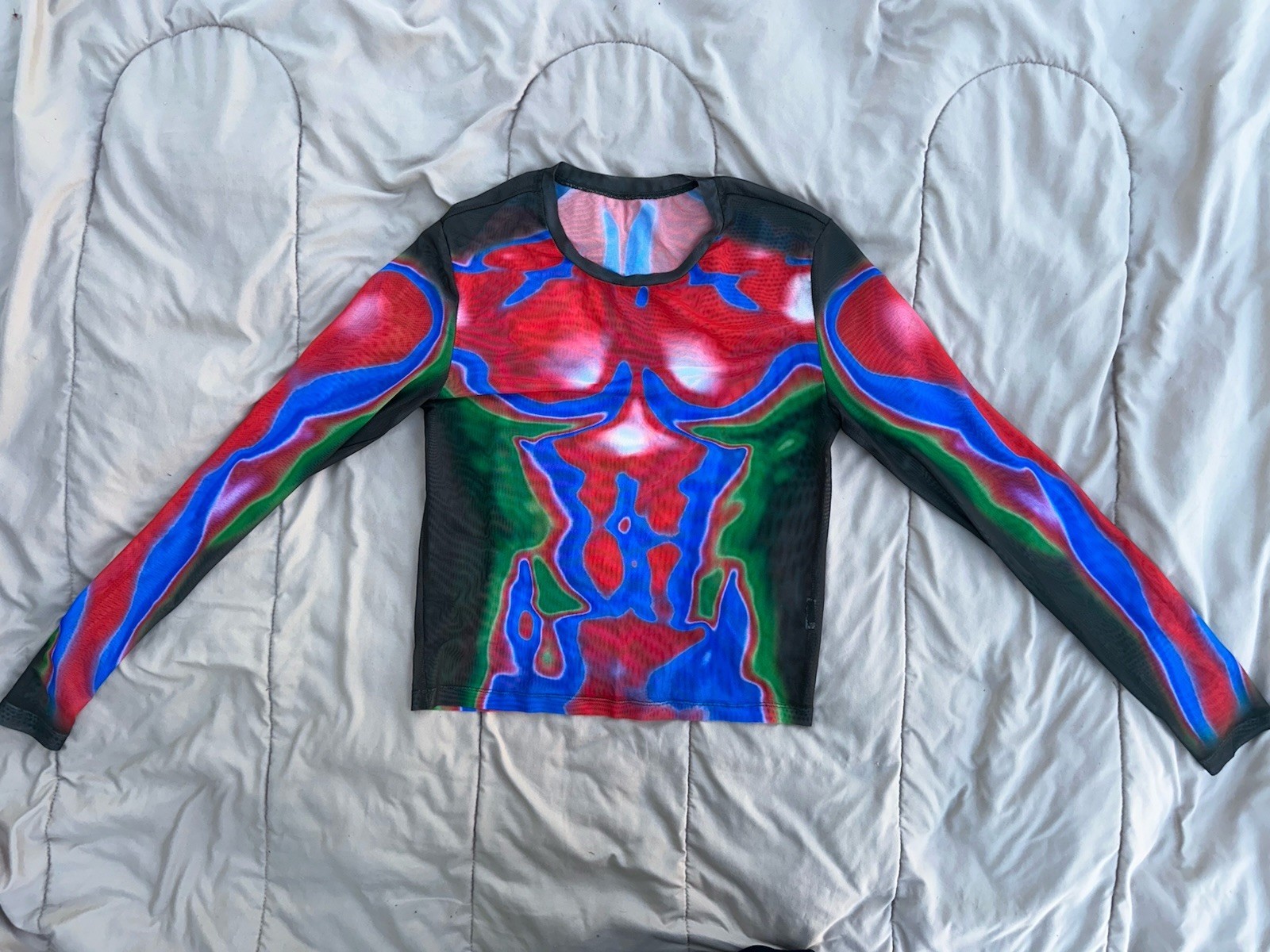 Fever City Red, Blue Black Vibrant Body Heat Map Print Long Sleeve Mesh Tee M gallery
