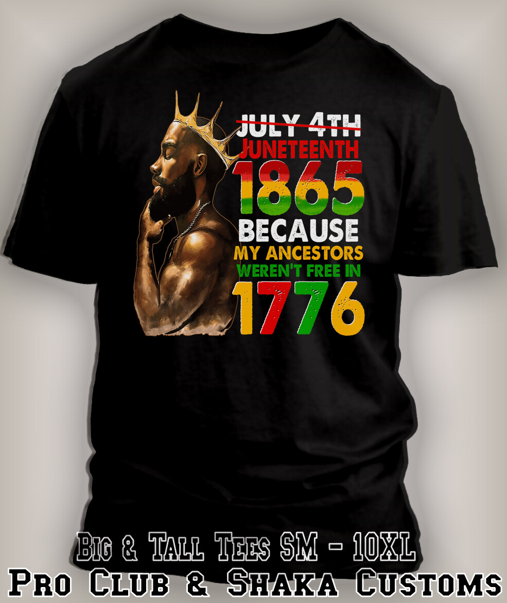 Mens Black King 1865 Juneteenth Black History Tee Shirt Pro Club Shaka T gallery