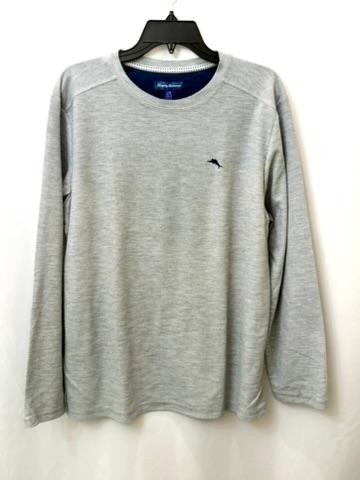 Tommy Bahama Shirt Mens Large Gray Long Sleeve Marl Knit Marlin Logo Pullover