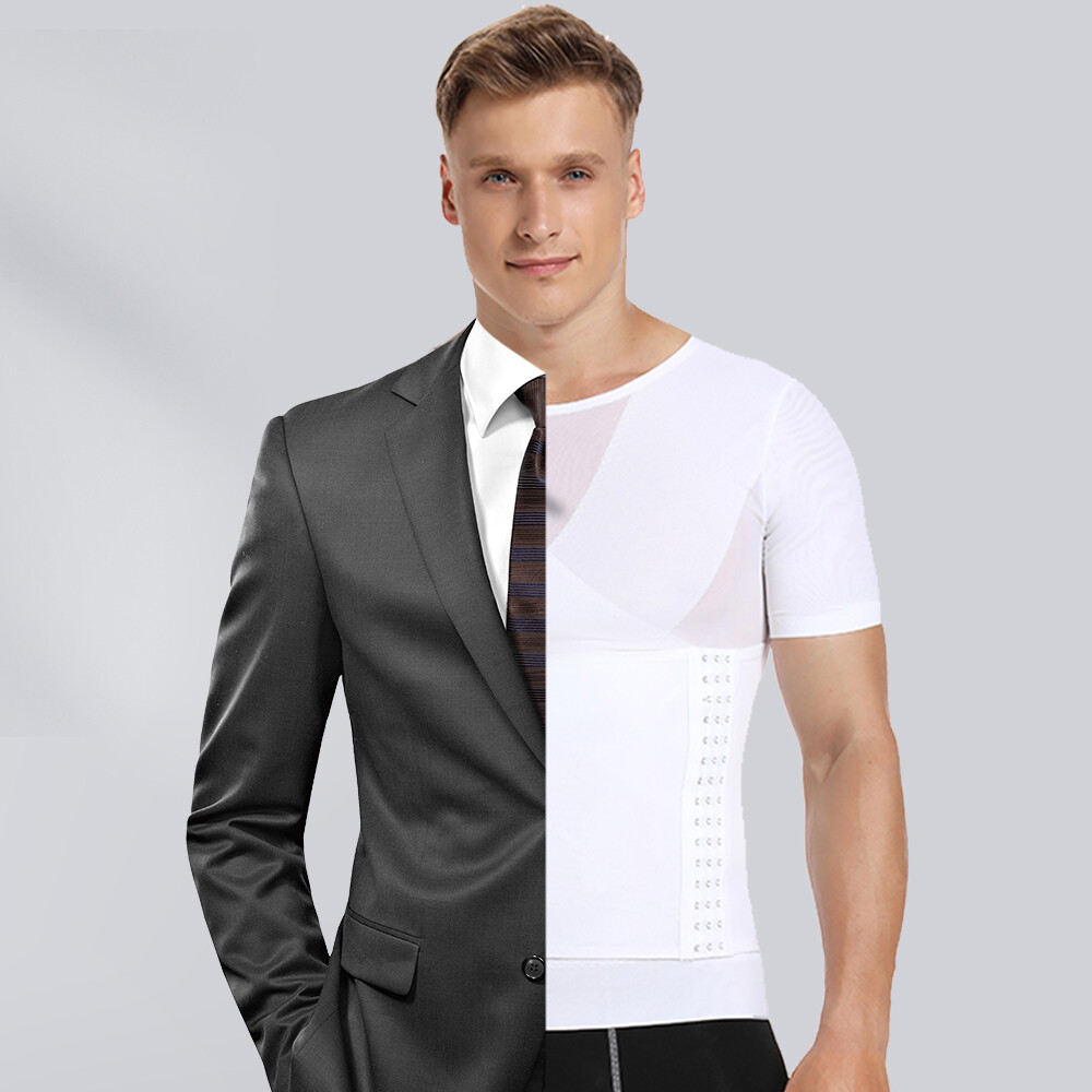 Men' Slimming Body Shaper Compression Shapewear T-Shirt With Hook/Zipper Vest US gallery