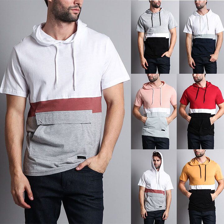 Men's Short Sleeve Cotton Anorak Kangaroo Pocket Hoodie T-Shirt 17391-1084-II9G gallery