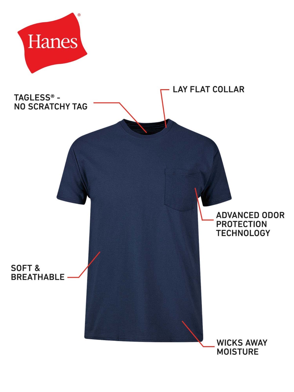 6 Pack Hanes Men's Value Pack Assorted Pocket T-Shirt Undershirts Size S - 3XL gallery