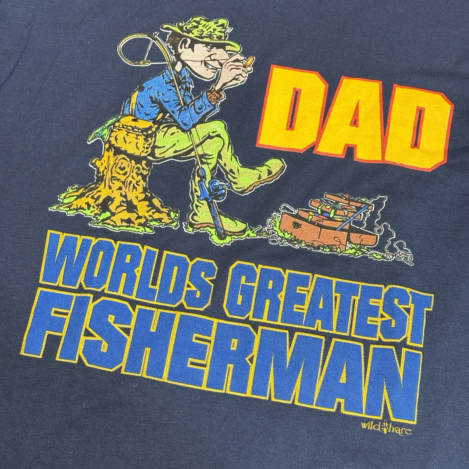 Dad World’s Greatest Fisherman Fishing Vintage Single Stitch Blue T-Shirt XL gallery