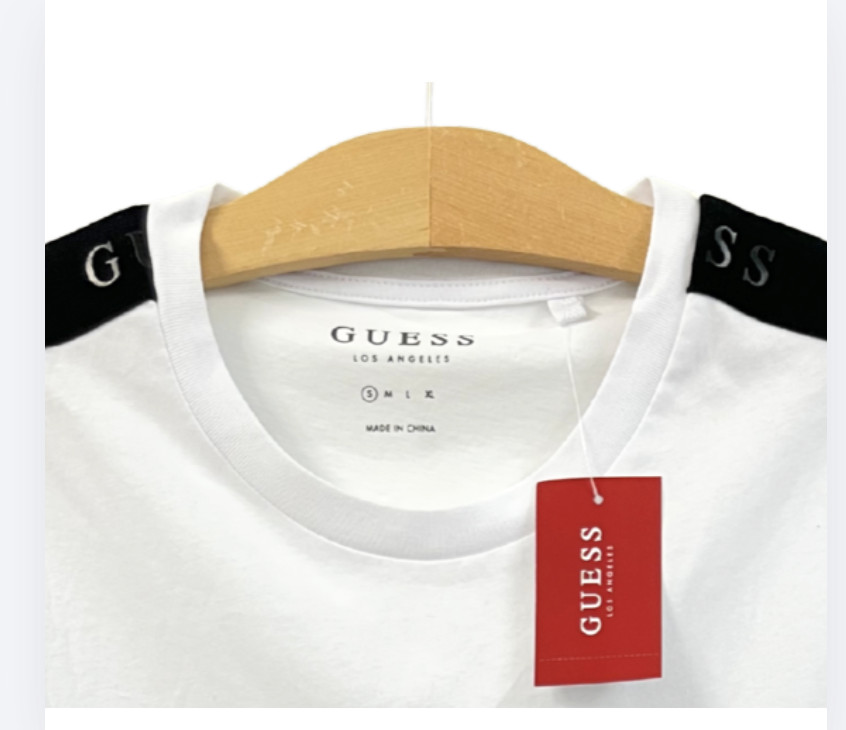 NWT GUESS Los Angeles Men’s White Logo Tape T Shirt Crew Neck Size S gallery