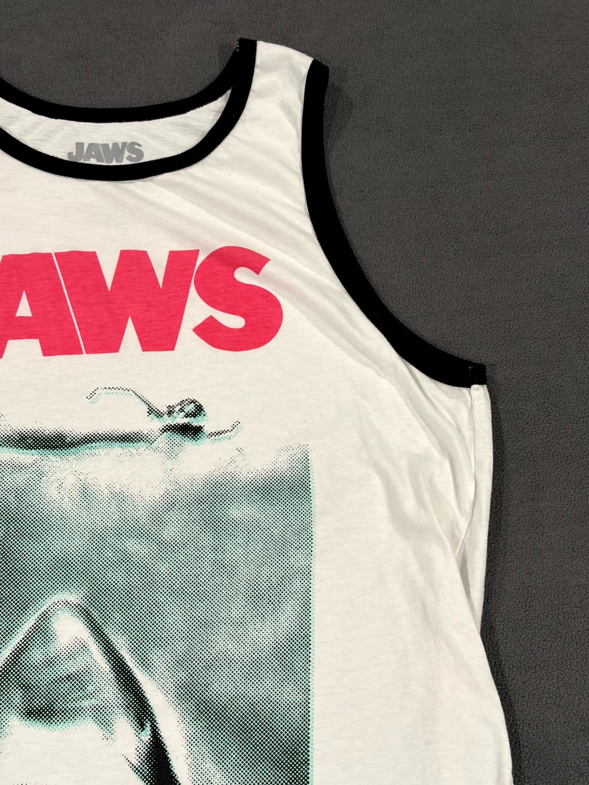 Jaws Tank Top Mens Large White Shark 1975 Swimmer Horror Adventure Film Graphic gallery