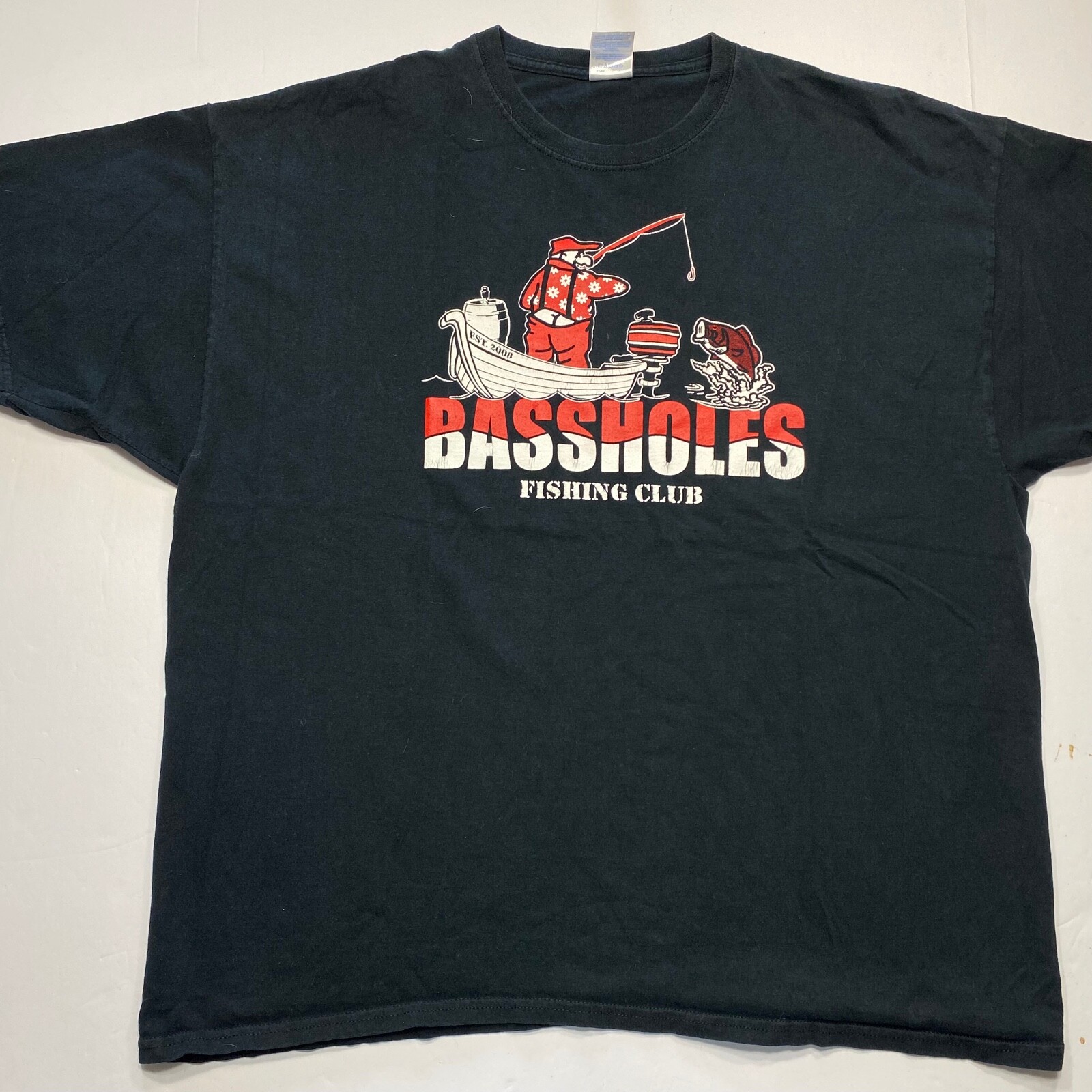 Mens 2008 Bassholes Bass Fishing Club Shirt Size 2XL Black Fishing Boat Shirt