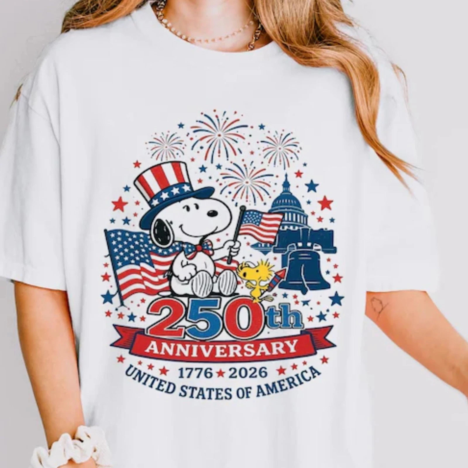 USA 250th Anniversary Patriotic Cartoon July 4th Graphic T-Shirt S-5XL HM1659