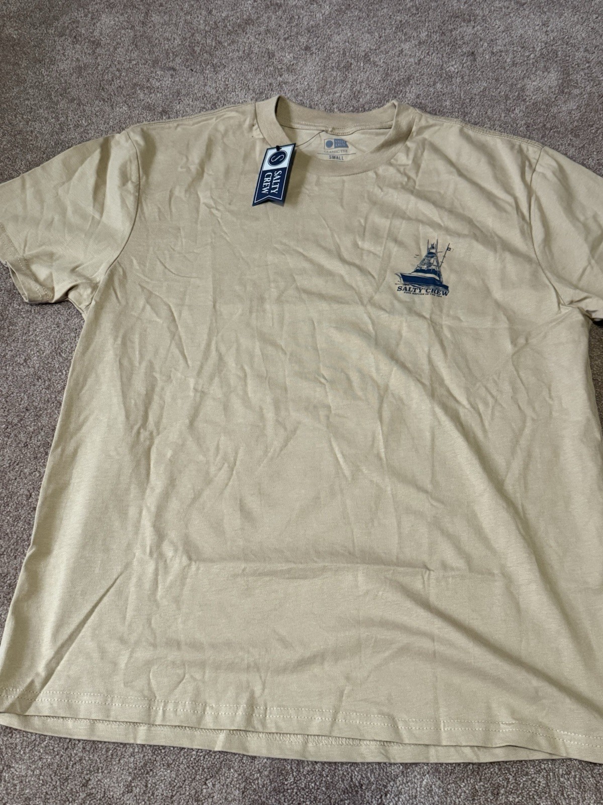 Salty Crew Classic Tee Small Tan Short Sleeve Fishing Boat Graphic T-Shirt New gallery